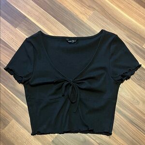 Black Tie-Front Crop Top